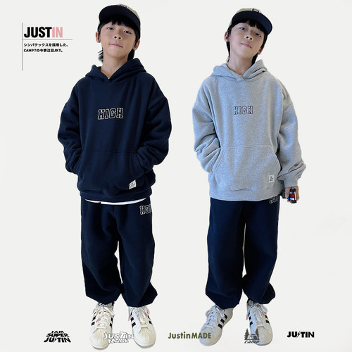 JUSTIN男童纯棉宽松潮牌加绒卫衣