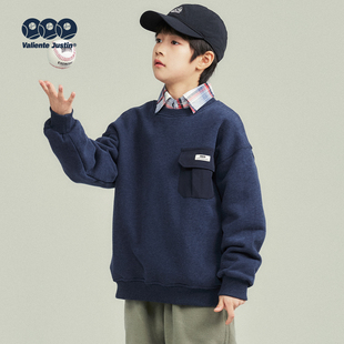 JUSTIN童装儿童冬季一体绒加绒圆领卫衣男孩cityboy套头保暖上衣