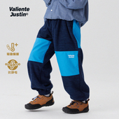 JUSTIN童装 抗静电双面摇粒绒裤 撞色拼接男女童裤 保暖山系运动裤