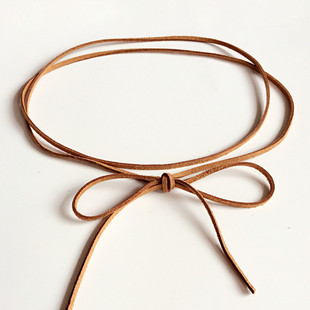 腰绳女细配裙子装 出口欧洲驼色牛皮绒绳细皮绳 饰简约百搭新款