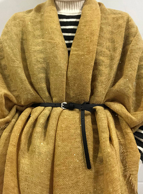 围巾女秋冬长款学生保暖双面简约百搭韩版柔软黄色棉麻披肩限量