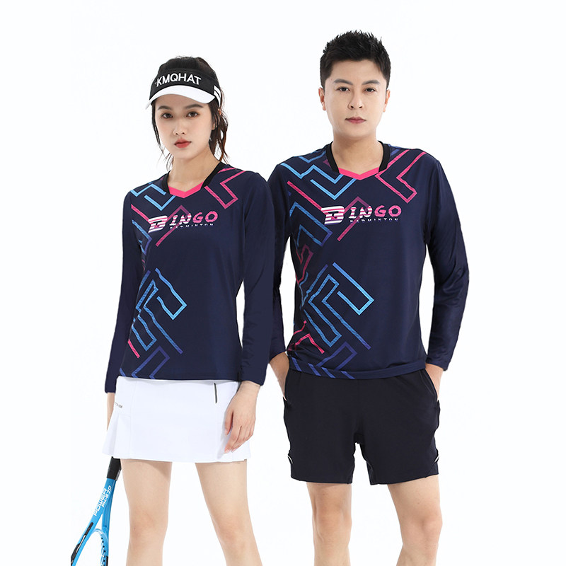羽毛球服长袖套装秋冬女上衣运动速干透气比赛团购大码定制男T恤