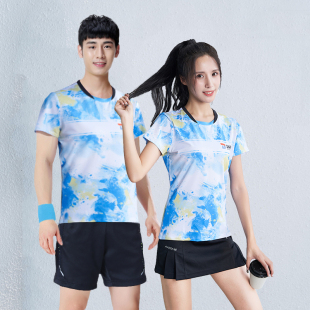 羽毛球服短袖套装女上衣运动速干透气网乒比赛团购大码定制男T恤