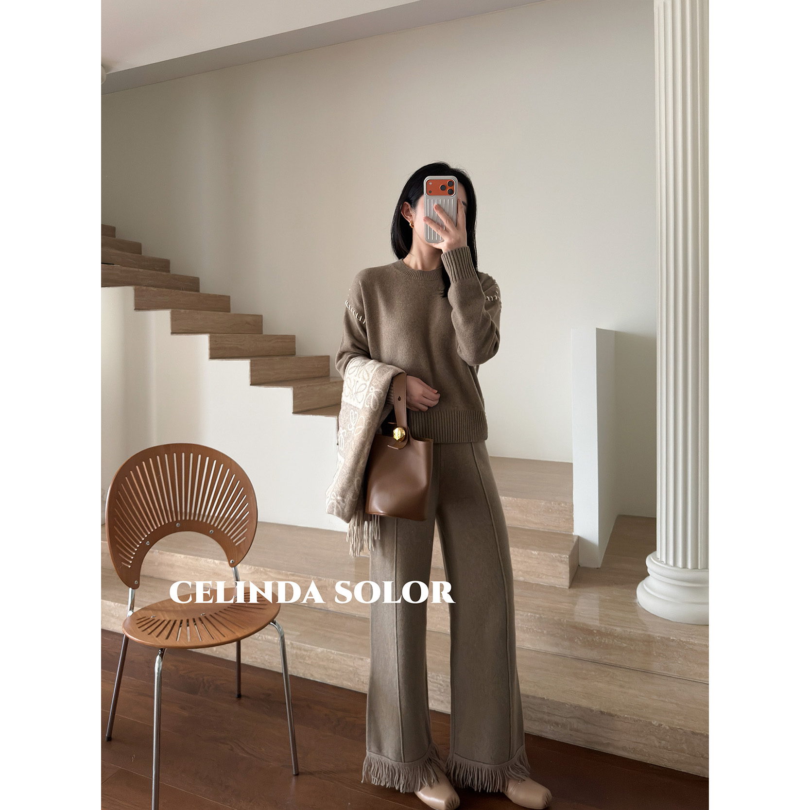 娇阳 篙大上！够厚！保暖大克重 羊绒+羊毛 流苏裤毛衣针织套装