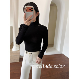 娇阳 有钱人爱买的篙级款!有品位 100%美丽诺羊毛黑色针织打底衫