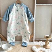 春秋竹棉纱布睡袋六层分腿睡衣 婴幼儿睡袋防踢被连体睡袋