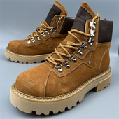 商场品牌马丁靴女显高气质磨砂真皮短筒工装 靴复古撤柜女生大黄靴