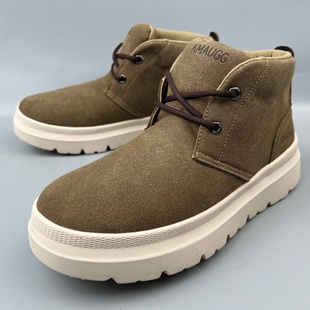 原单撤柜反绒皮冬季保暖雪地靴男高帮系带休闲短靴加厚棉鞋马丁靴