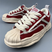 断码 男士 捡漏品牌真皮 厚底增高休闲鞋 红色潮鞋 拼色贝壳头板鞋 男鞋