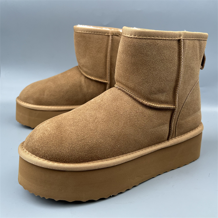 加绒保暖雪地靴男士冬季厚底短靴磨砂皮羊毛绒防寒男棉鞋真皮外贸