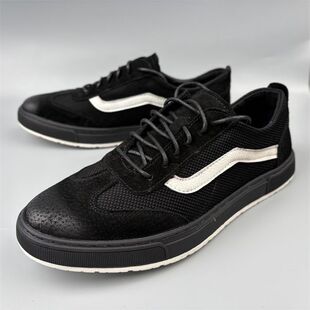 系带圆头耐磨休闲男鞋 夏季 黑色透气板鞋 休闲风男士