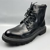 撤柜捡漏鞋 英伦风真皮马丁靴男黑色高帮拉链厚底工装 靴机车靴男士