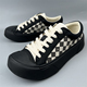 系带潮鞋 黑白格子帆布鞋 女真皮休闲百搭学生软底板鞋 大头国潮真皮