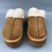 羊口棉拖鞋 男棉鞋 超厚真牛皮男鞋 原单外贸捡漏包头毛毛拖厚底男士