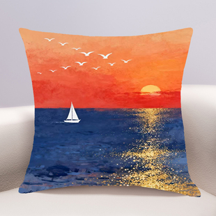 帆影逐光十字绣抱枕2026年新款客厅沙发卧室床头靠枕小件手工满绣