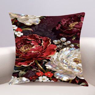 富贵流金牡丹十字绣抱枕2026年新款客厅沙发卧室床头靠枕小件满绣