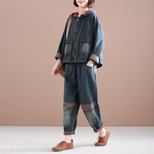 孔雀新款大码复古休闲减龄套装