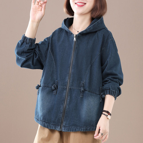 孔雀飞飞盘口设计牛仔外套