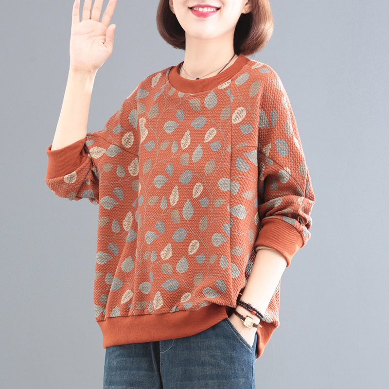孔雀飞飞韩版大码印花套头2025年春秋新款休闲卫衣女减龄上衣洋气