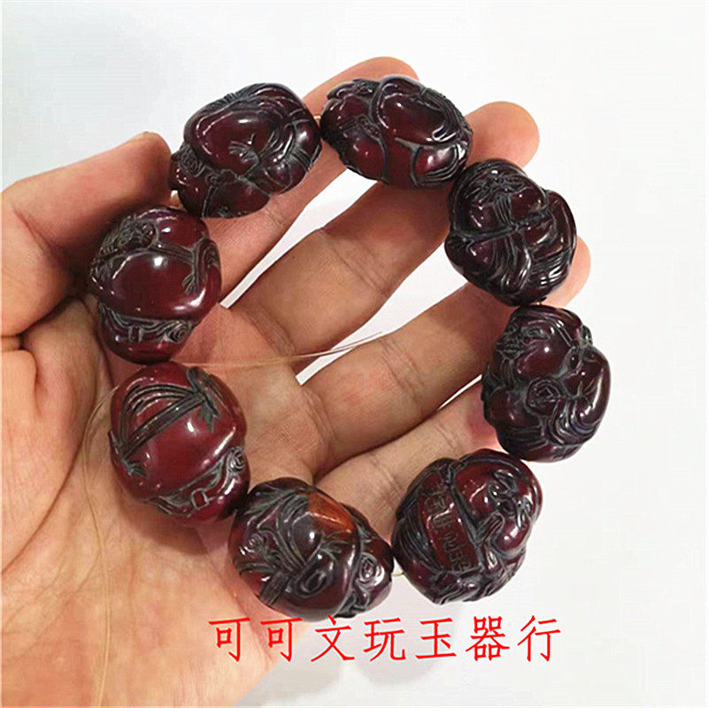 天然牦牛角手工雕刻小财神佛珠念珠手链男款饰品佛珠手串牛角保真