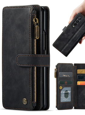 复古适用三星Z Fold6/5代手机皮套Fold4/3代翻盖保护套Galaxy W24/W23钱包卡包Fold7折叠手机壳男女手绳