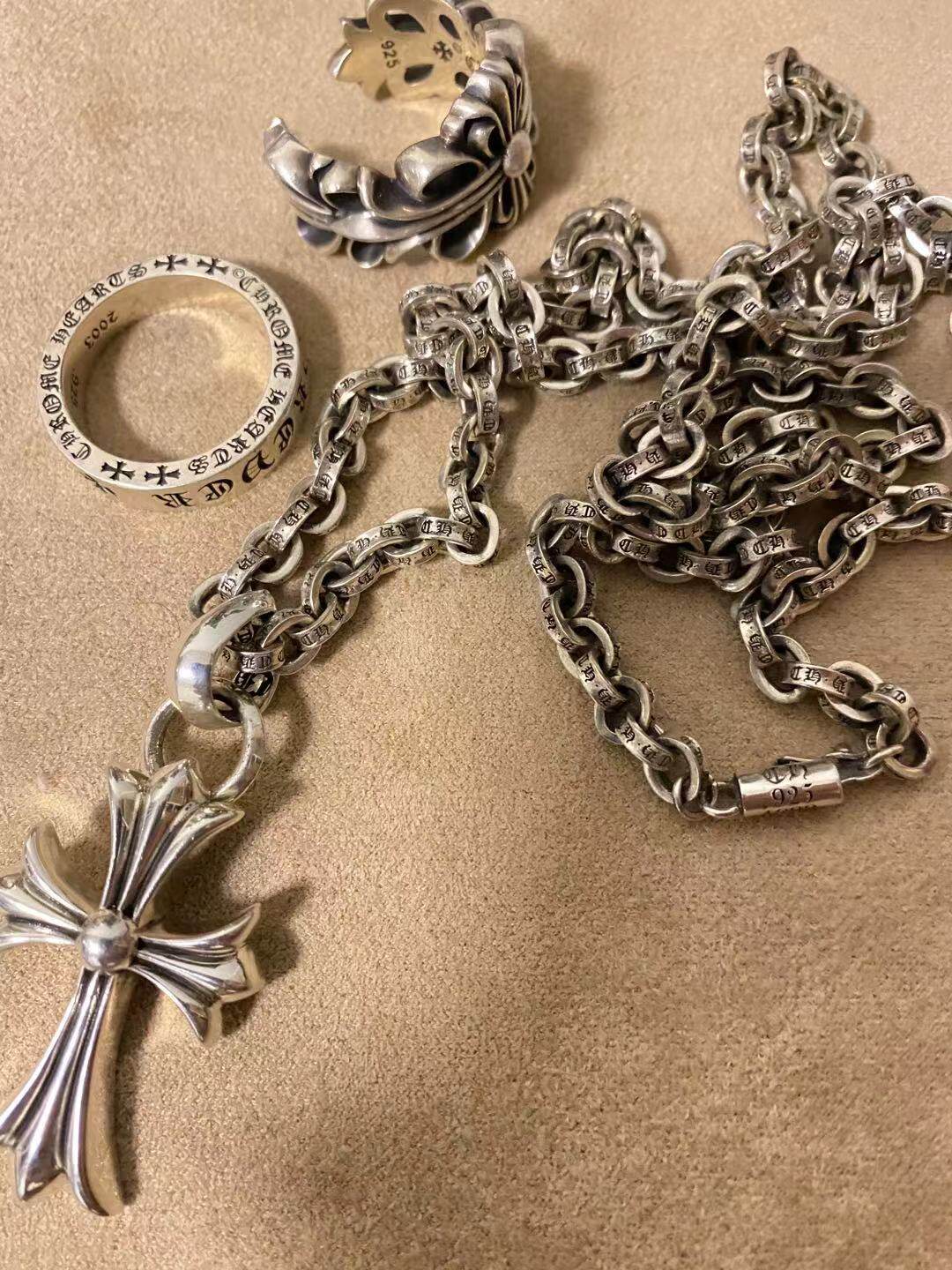 项链男潮十字链O字母链子情侣项链复古欧美挂坠女网红潮925纯银