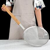 不锈钢过滤网筛芝麻捞油炸漏勺笊篱密网木把大漏网勺木柄炸篱勺