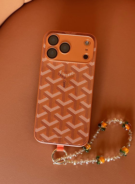 新款适用苹果16/17promax手机壳iphone15pro保护套橙色14镜头全包防摔Air狗牙高级复古玻璃软边好看手链挂绳