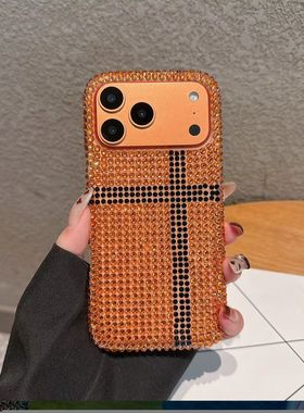 立体满钻适用苹果17promax手机壳橙色iPhone16pro保护套软包边15新款14Pro高级感防摔13小众女款ins好看特别
