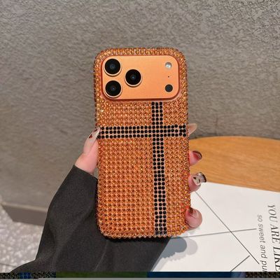 立体满钻适用苹果17promax手机壳橙色iPhone16pro保护套软包边15新款14Pro高级感防摔13小众女款ins好看特别