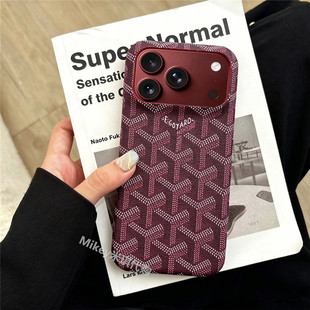 新款适用苹果18promax手机壳潮牌iphone17pro保护套酒红色16皮质半包边防摔15狗牙高级复古14男女情侣磁吸air