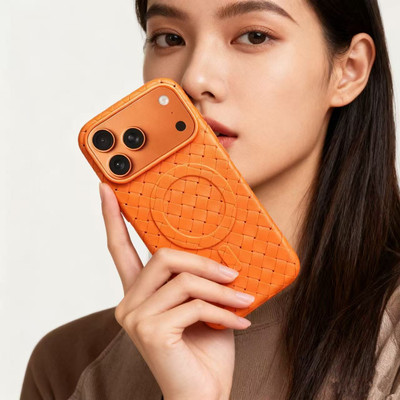 皮纹镂空适用苹果16/17promax手机壳BV编织iphone15pro保护套橙色14软胶防摔13超薄散热高级感复古欧美男女新