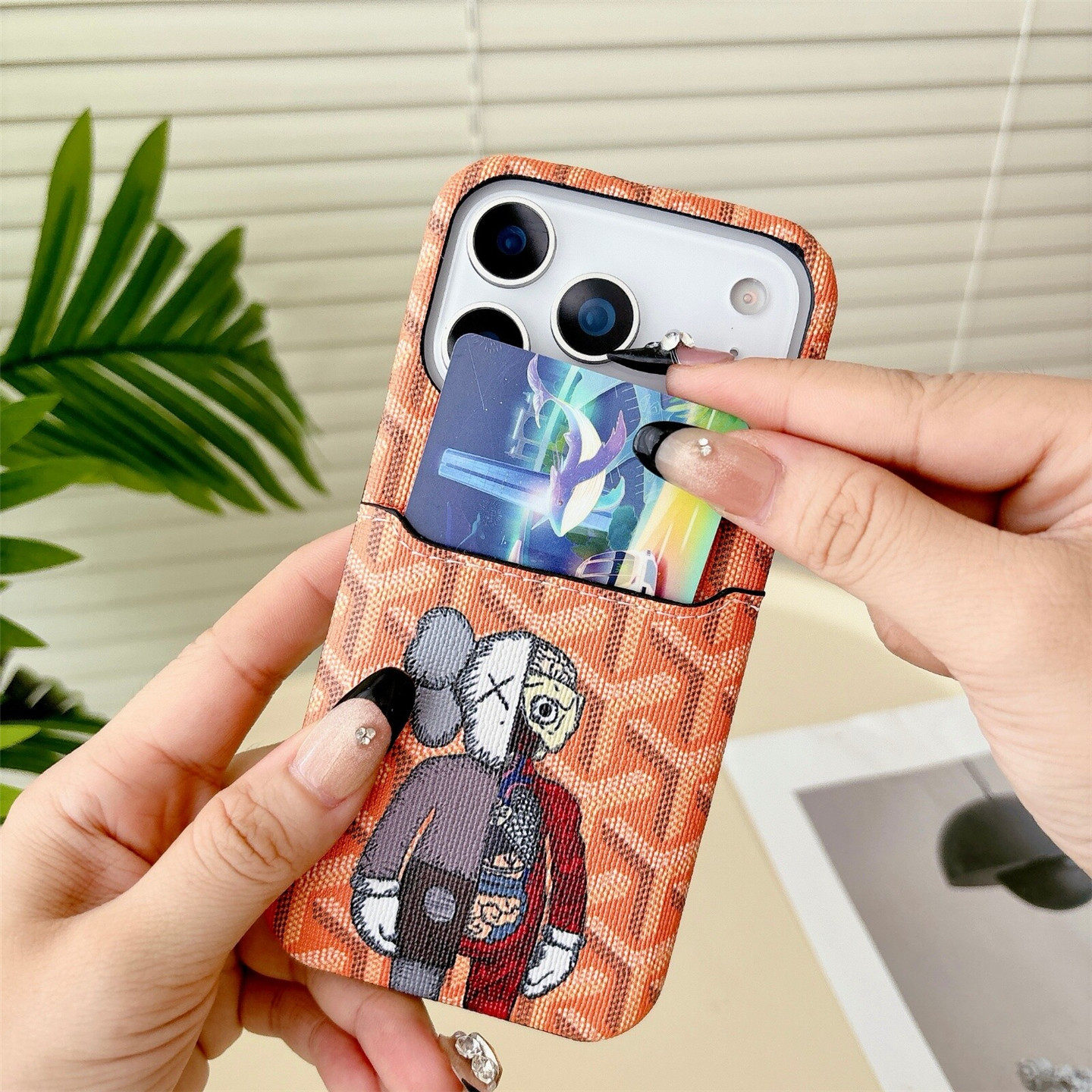 狗牙联名适用苹果17promax手机壳可插卡包iphone16pro保护套半包皮质新款15卡通防摔高级14奢华小众情侣橙色