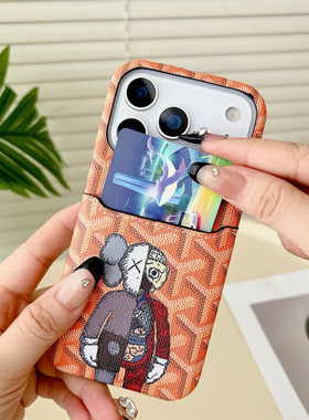 狗牙联名适用苹果17promax手机壳可插卡包iphone16pro保护套半包皮质新款15卡通防摔高级14奢华小众情侣橙色