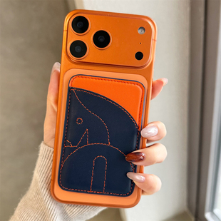 真皮Magsafe磁吸卡包适用苹果17promax/iPhone16/air/15plus/14/13/12爱骏马同款年超薄强磁手机壳橙门禁卡套