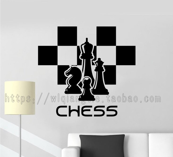 国际象棋CHESS棋盘棋子图案墙贴画棋馆背景玻璃门镂空装饰墙贴纸图片