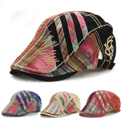 Hats新款帽子男女士贝雷帽欧美鸭舌帽拼接缝线格子遮阳前进帽