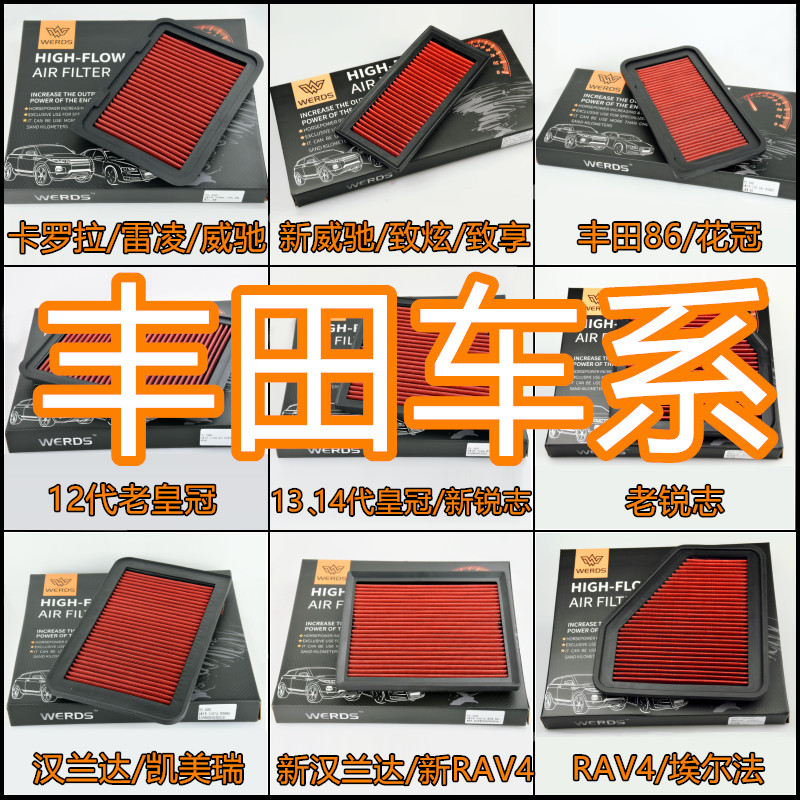 适配丰田卡罗拉雷凌威驰锐志皇冠汉兰达RAV4空气滤芯高流量进气格