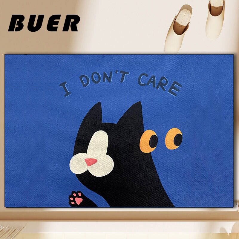 BUER艺术黑猫浴室地垫硅藻泥吸水软垫门口吸水防滑垫卫生间地垫