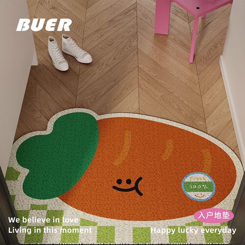 BUER苹果ins风入户门垫家用丝圈防滑垫pvc可擦洗家用门垫耐磨脚垫