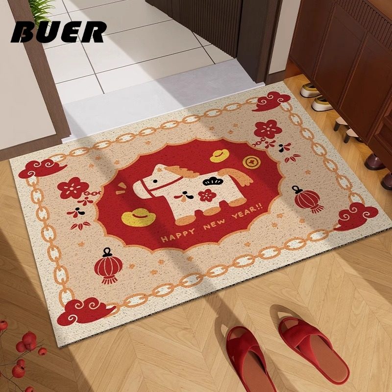 BUER新年红色马年入户门垫家用丝圈防滑垫可擦洗家用门垫耐磨地毯,居家布艺,家用脚垫,淘宝优惠券,粉丝福利购,淘宝优惠卷