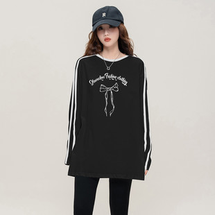 韩系蝴蝶结印花长袖 新款 上衣休闲宽松t恤 2025秋季 ILOVECHOC