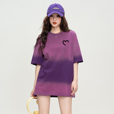 ILOVECHOC夏季新品扎染渐变短袖t恤美式复古做旧风格潮