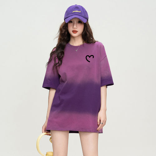 ILOVECHOC夏季新品扎染渐变短袖t恤美式复古做旧风格潮