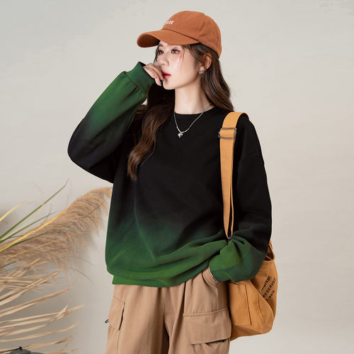 美式复古渐变色圆领卫衣女