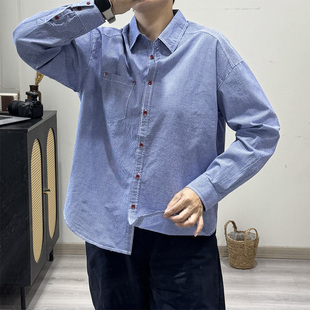 早秋千鸟格方领薄款衬衫女士长袖细格子大码宽松棉质中长款衬衣潮