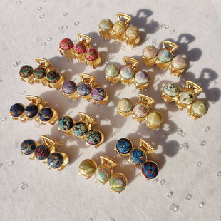 非遗宋锦手工豆豆抓夹侧边发夹复古时尚双面发饰国风古韵碎发夹子