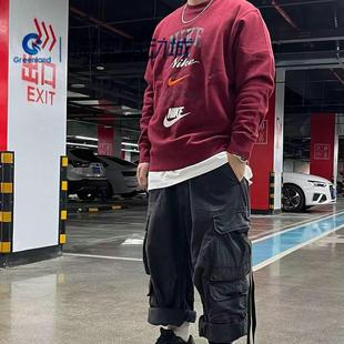 Nike耐克 DV0575 男子多logo印花宽松加绒保暖圆领休闲卫衣FN2611