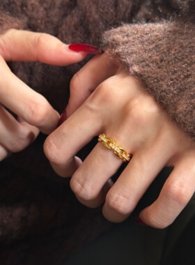 千夕足金999点钻链条戒指黄金戒指女送女友七夕情人节生日礼物
