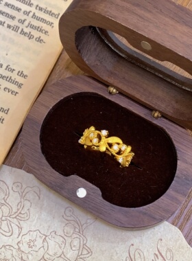 千夕足金999花枝树叶戒黄金戒指女款送女友七夕情人节生日礼物